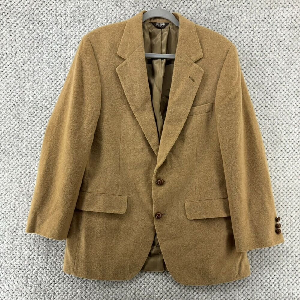 VTG Bill Blass Blazer Men 42 100% Camel Hair Khaki Coat Jackets Lined 2 Button